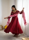 Jf 029 Crunchy Silk With Embroidery Sequence Work Anarkali Dress